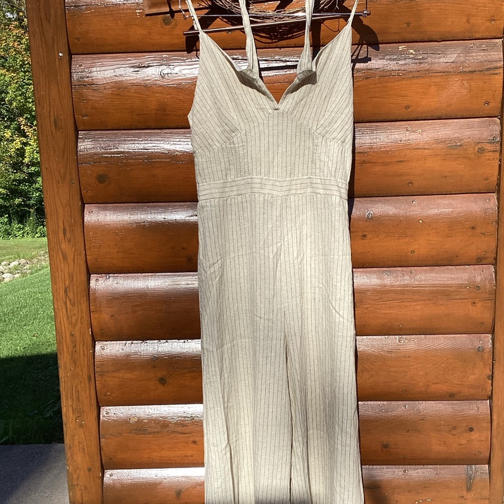 Jumpsuit Linen RESORT WEAR  JUMPSUIT KHAKI Striped Size Large/Tall